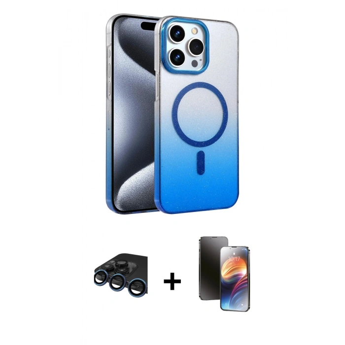 MARSİLYAN™- iPhone 15 Pro Max Kılıf Ahenk Doku Özel Seri - Siyah 3D Antistatik Mat Seramik Nano Ekran Koruyucu + Raze Metal Kamera Lens - LT
