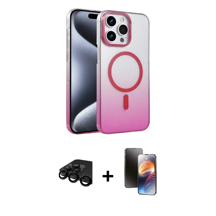 MARSİLYAN™- iPhone 15 Pro Max Kılıf Ahenk Doku Özel Seri - Siyah 3D Antistatik Mat Seramik Nano Ekran Koruyucu + Raze Metal Kamera Lens - SH