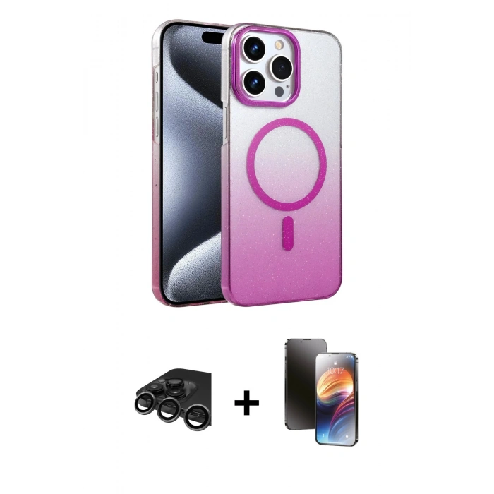 MARSİLYAN™- iPhone 15 Pro Max Kılıf Ahenk Doku Özel Seri - Siyah 3D Antistatik Mat Seramik Nano Ekran Koruyucu + Raze Metal Kamera Lens - TMGI
