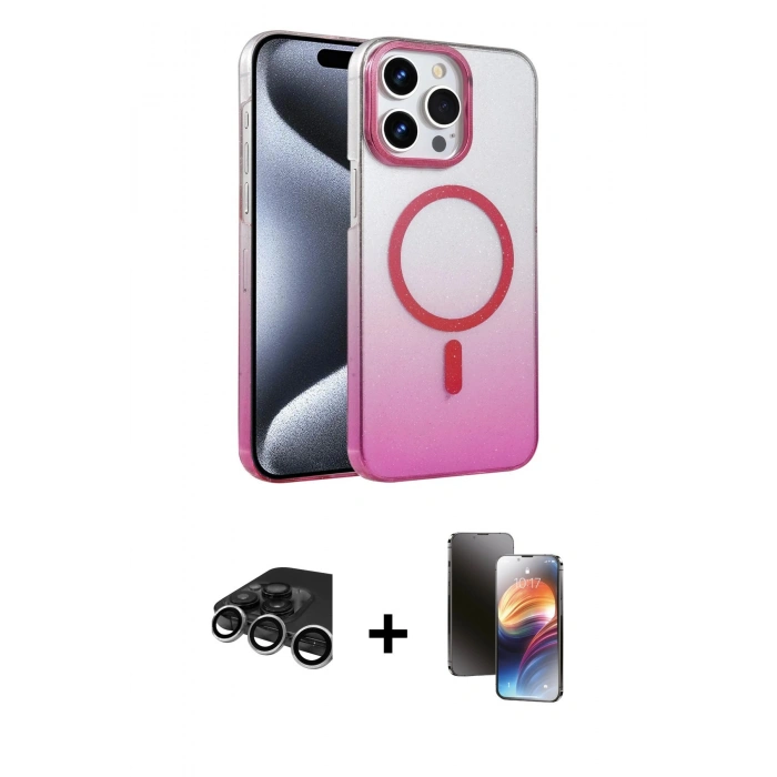 MARSİLYAN™- iPhone 15 Pro Max Kılıf Ahenk Doku Özel Seri - Siyah 3D Antistatik Mat Seramik Nano Ekran Koruyucu + Raze Metal Kamera Lens - GS