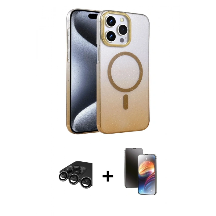MARSİLYAN™- iPhone 15 Pro Max Kılıf Ahenk Doku Özel Seri - Siyah 3D Antistatik Mat Seramik Nano Ekran Koruyucu + Raze Metal Kamera Lens - TMGI