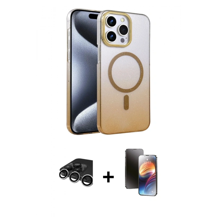 MARSİLYAN™- iPhone 15 Pro Max Kılıf Ahenk Doku Özel Seri - Siyah 3D Antistatik Mat Seramik Nano Ekran Koruyucu + Raze Metal Kamera Lens - GS