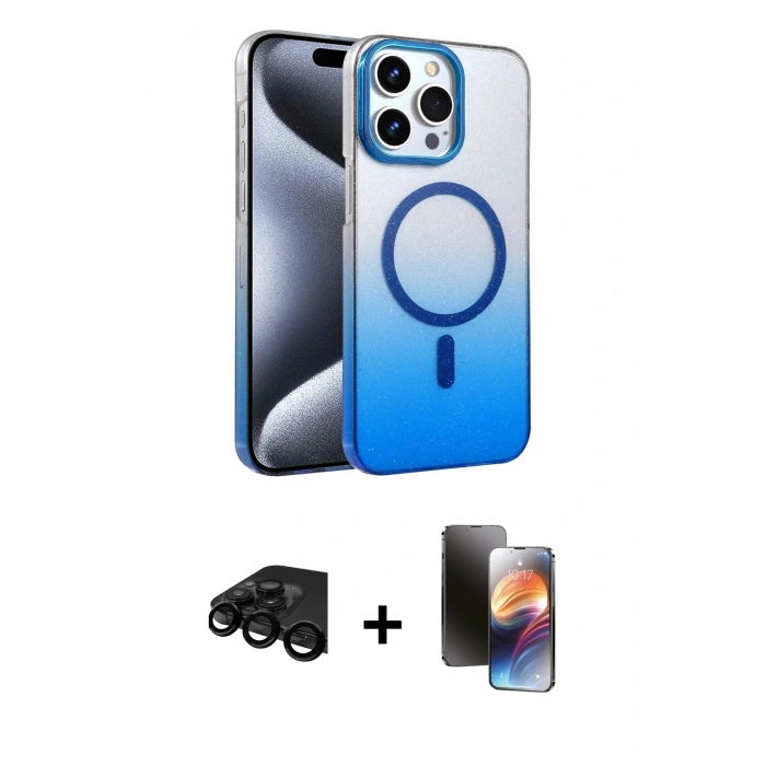 MARSİLYAN™- iPhone 15 Pro Max Kılıf Ahenk Doku Özel Seri - Siyah 3D Antistatik Mat Seramik Nano Ekran Koruyucu + Raze Metal Kamera Lens - SH