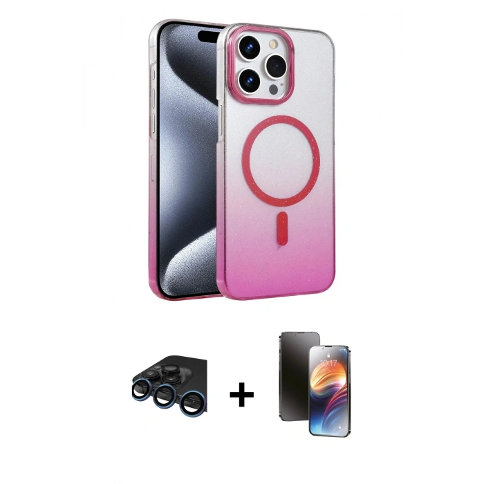 MARSİLYAN™- iPhone 15 Pro Max Kılıf Ahenk Doku Özel Seri - Siyah 3D Antistatik Mat Seramik Nano Ekran Koruyucu + Raze Metal Kamera Lens - LT