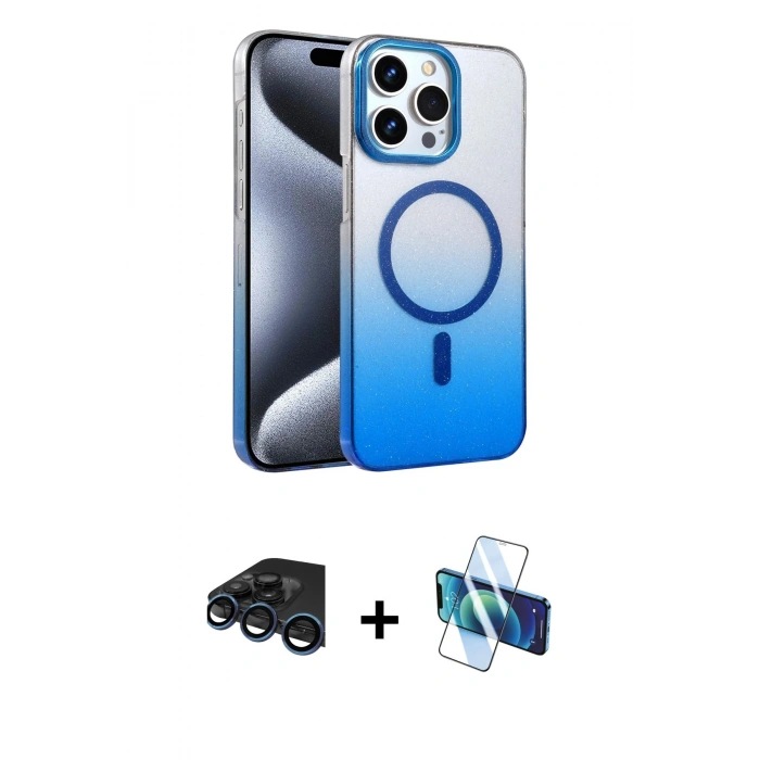 MARSİLYAN™- iPhone 15 Pro Max Kılıf Ahenk Doku Özel Seri - Siyah 3D Antistatik Seramik Nano Ekran Koruyucu + Raze Metal Kamera Lens - LT