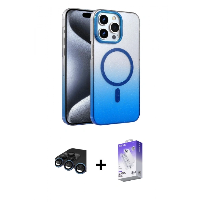 MARSİLYAN™- iPhone 15 Pro Max Kılıf Ahenk Doku Özel Seri - Siyah Bilvis 5in1 3D Magic Cam Ekran Koruyucu + Raze Metal Kamera Lens - LT