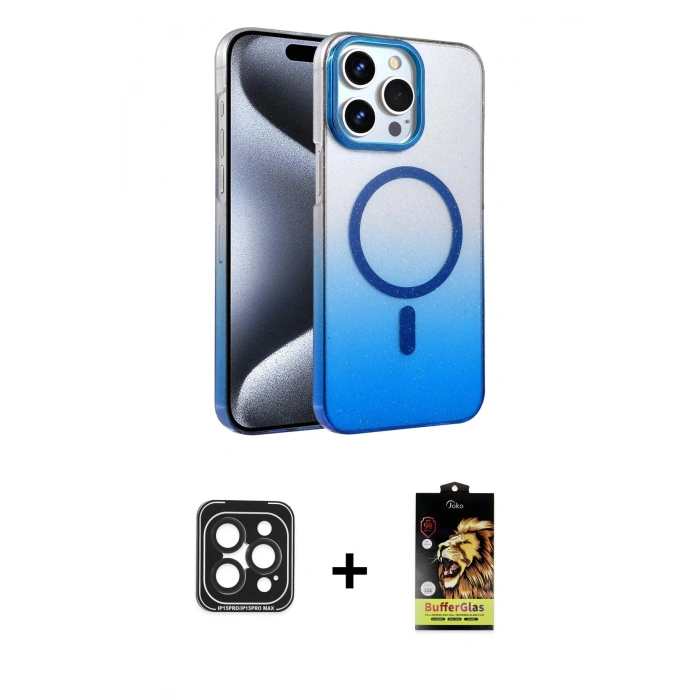 MARSİLYAN™- iPhone 15 Pro Max Kılıf Ahenk Doku Özel Seri - Siyah Buffer Cam Ekran Koruyucu + PVD Metal Kamera Lens - SH
