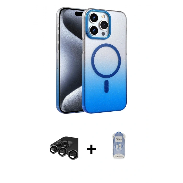 MARSİLYAN™- iPhone 15 Pro Max Kılıf Ahenk Doku Özel Seri - Siyah Joko Magic 5D Cam + Raze Metal Kamera Lens - TMGI
