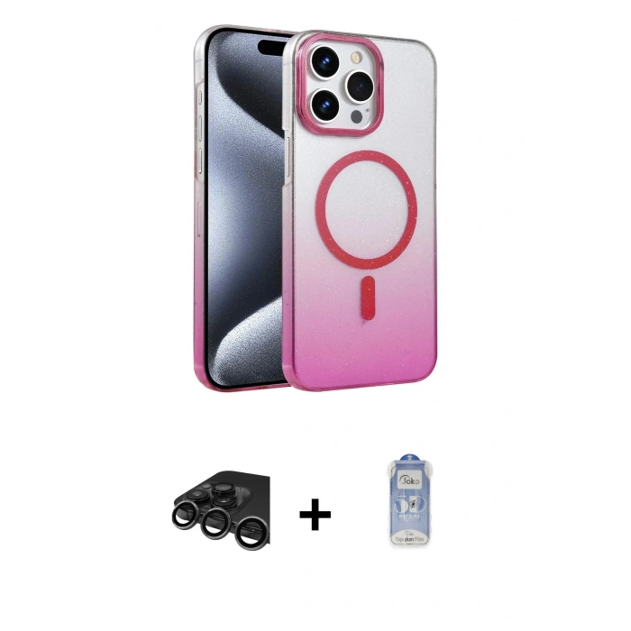 MARSİLYAN™- iPhone 15 Pro Max Kılıf Ahenk Doku Özel Seri - Siyah Joko Magic 5D Cam + Raze Metal Kamera Lens - TMGI