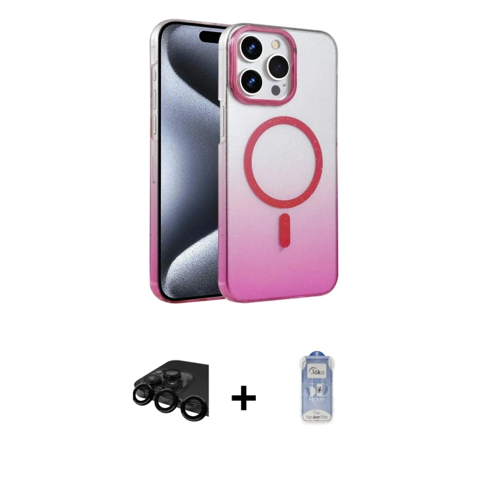 MARSİLYAN™- iPhone 15 Pro Max Kılıf Ahenk Doku Özel Seri - Siyah Joko Magic 5D Cam + Raze Metal Kamera Lens - SH