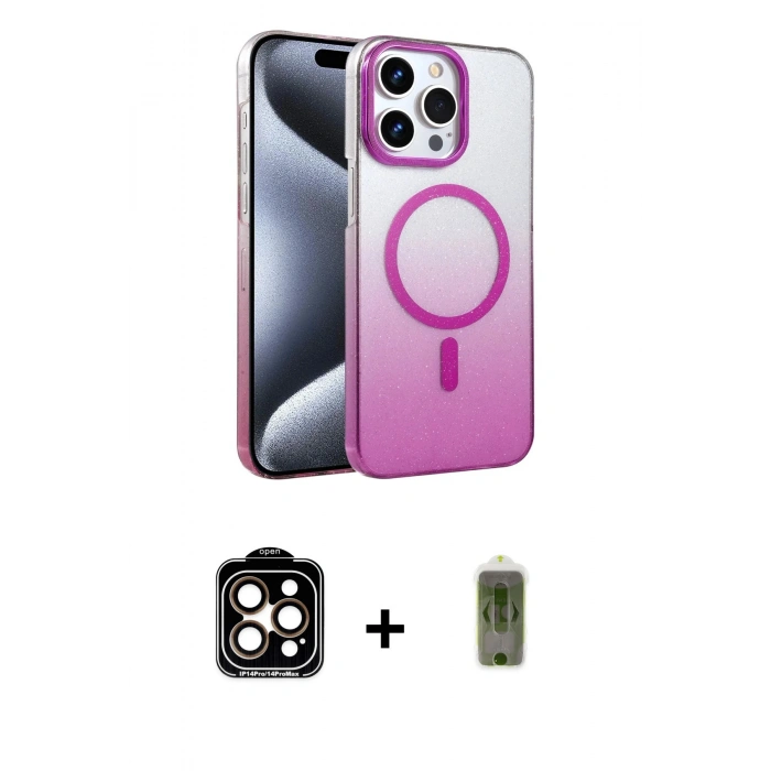 MARSİLYAN™- iPhone 15 Pro Max Kılıf Ahenk Doku Özel Seri - Siyah Joko Magic 5D Hayalet Cam + PVD Metal Kamera Lens - TU