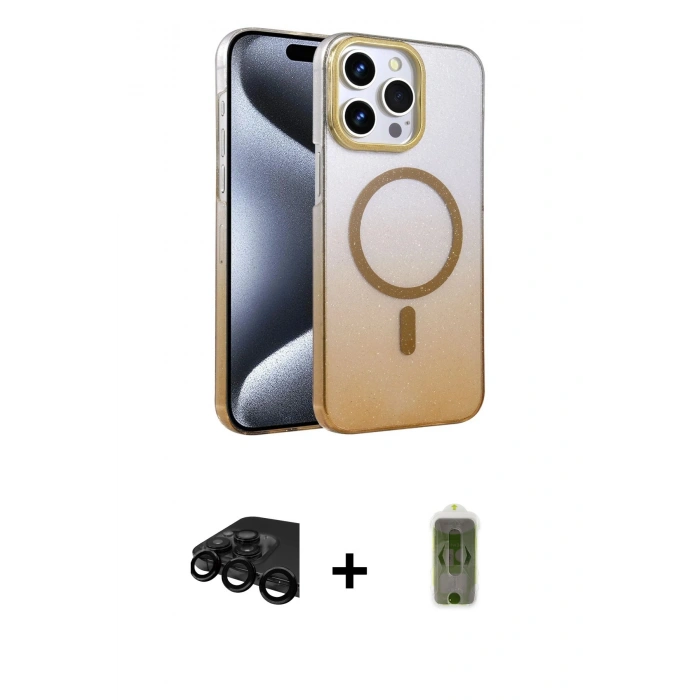 MARSİLYAN™- iPhone 15 Pro Max Kılıf Ahenk Doku Özel Seri - Siyah Joko Magic 5D Hayalet Cam + Raze Metal Kamera Lens - SH