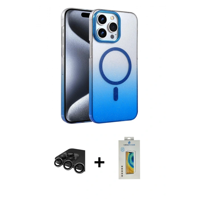 MARSİLYAN™- iPhone 15 Pro Max Kılıf Ahenk Doku Özel Seri - Siyah Polymer Nano Ekran Koruyucu + Raze Metal Kamera Lens - TMGI