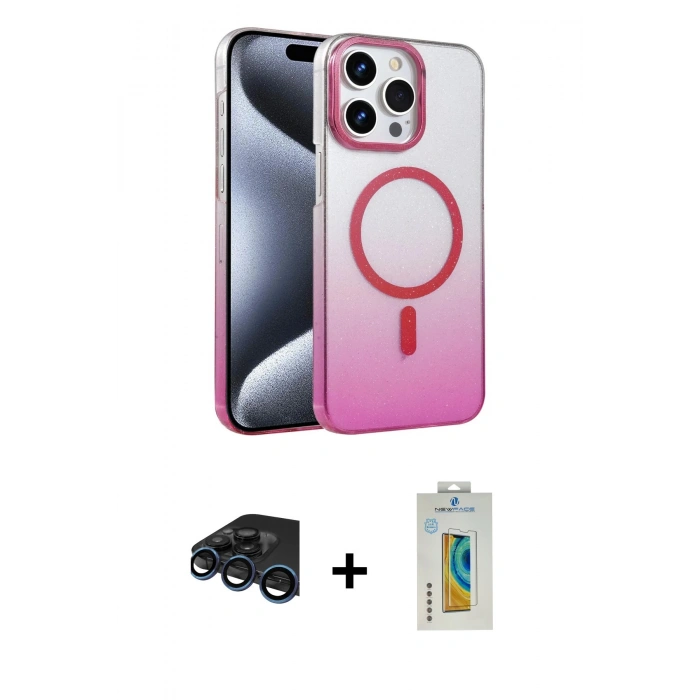 MARSİLYAN™- iPhone 15 Pro Max Kılıf Ahenk Doku Özel Seri - Siyah Polymer Nano Ekran Koruyucu + Raze Metal Kamera Lens - LT