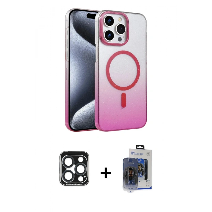 MARSİLYAN™- iPhone 15 Pro Max Kılıf Ahenk Doku Özel Seri - Siyah Vanessa Magic Cam + PVD Metal Kamera Lens - LT