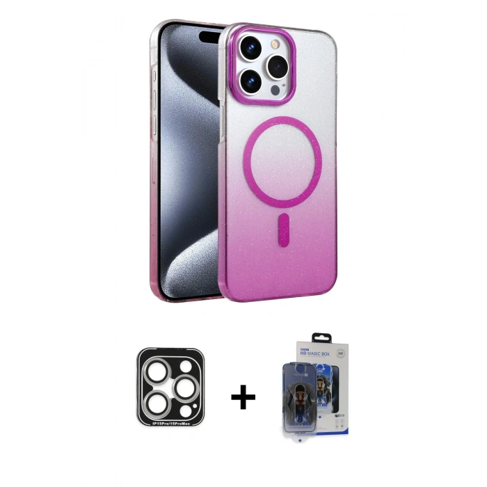 MARSİLYAN™- iPhone 15 Pro Max Kılıf Ahenk Doku Özel Seri - Siyah Vanessa Magic Cam + PVD Metal Kamera Lens - GS