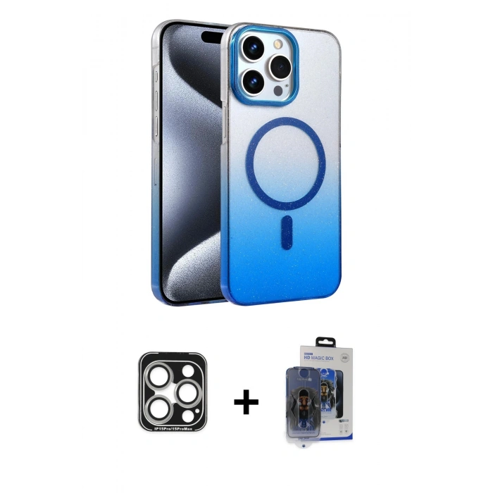 MARSİLYAN™- iPhone 15 Pro Max Kılıf Ahenk Doku Özel Seri - Siyah Vanessa Magic Cam + PVD Metal Kamera Lens - GS