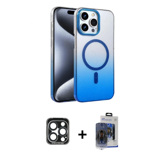 MARSİLYAN™- iPhone 15 Pro Max Kılıf Ahenk Doku Özel Seri - Siyah Vanessa Magic Cam + PVD Metal Kamera Lens - LT