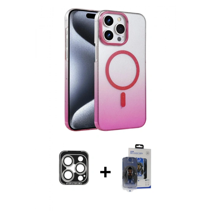 MARSİLYAN™- iPhone 15 Pro Max Kılıf Ahenk Doku Özel Seri - Siyah Vanessa Magic Cam + PVD Metal Kamera Lens - GS