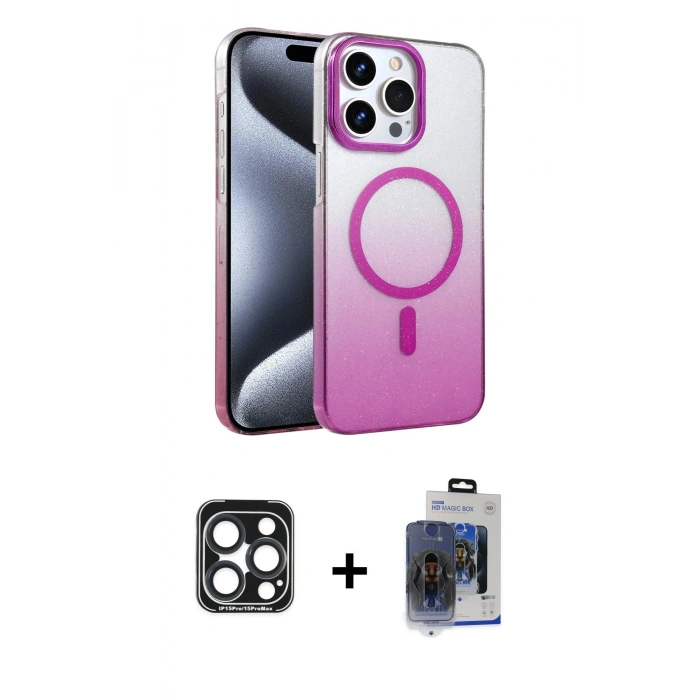 MARSİLYAN™- iPhone 15 Pro Max Kılıf Ahenk Doku Özel Seri - Siyah Vanessa Magic Cam + PVD Metal Kamera Lens - LT