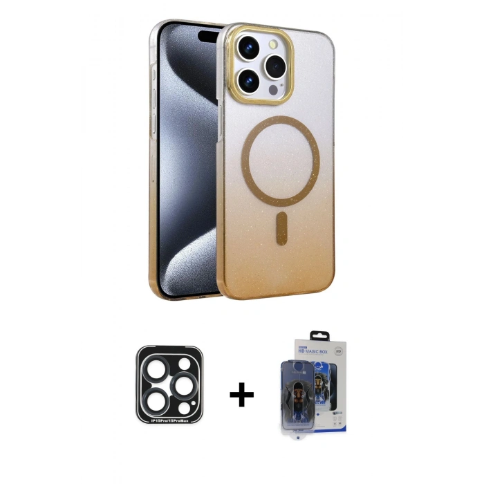 MARSİLYAN™- iPhone 15 Pro Max Kılıf Ahenk Doku Özel Seri - Siyah Vanessa Magic Cam + PVD Metal Kamera Lens - LT