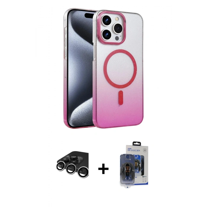 MARSİLYAN™- iPhone 15 Pro Max Kılıf Ahenk Doku Özel Seri - Siyah Vanessa Magic Cam + Raze Metal Kamera Lens - GS