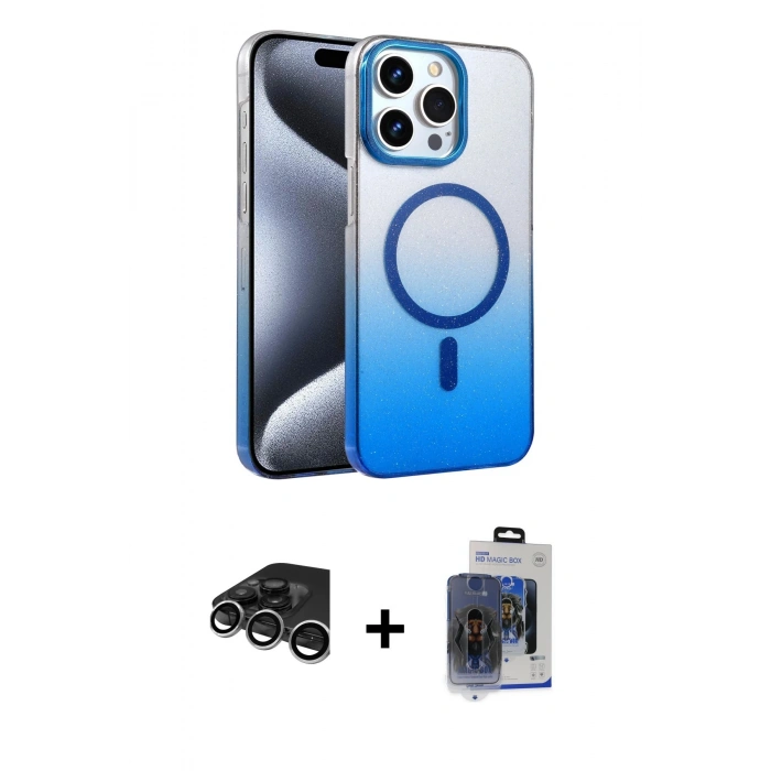MARSİLYAN™- iPhone 15 Pro Max Kılıf Ahenk Doku Özel Seri - Siyah Vanessa Magic Cam + Raze Metal Kamera Lens - GS
