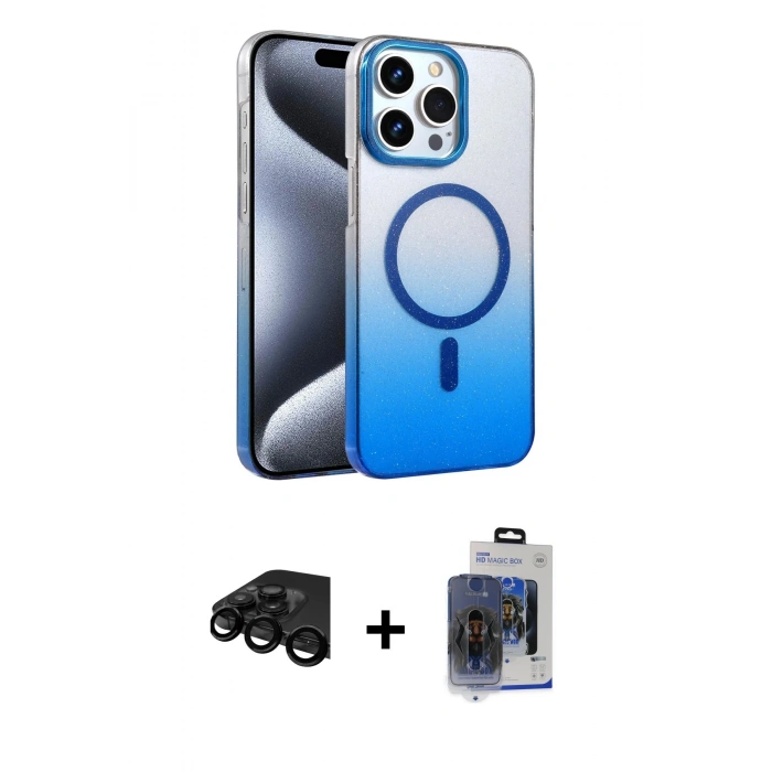 MARSİLYAN™- iPhone 15 Pro Max Kılıf Ahenk Doku Özel Seri - Siyah Vanessa Magic Cam + Raze Metal Kamera Lens - SH