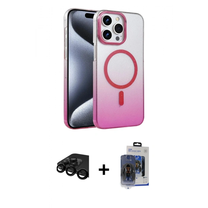 MARSİLYAN™- iPhone 15 Pro Max Kılıf Ahenk Doku Özel Seri - Siyah Vanessa Magic Cam + Raze Metal Kamera Lens - SH