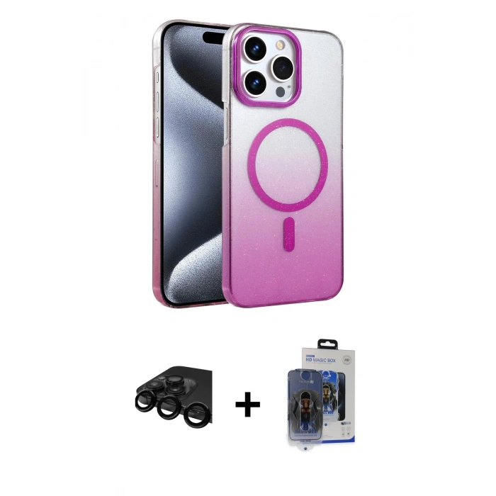 MARSİLYAN™- iPhone 15 Pro Max Kılıf Ahenk Doku Özel Seri - Siyah Vanessa Magic Cam + Raze Metal Kamera Lens - SH