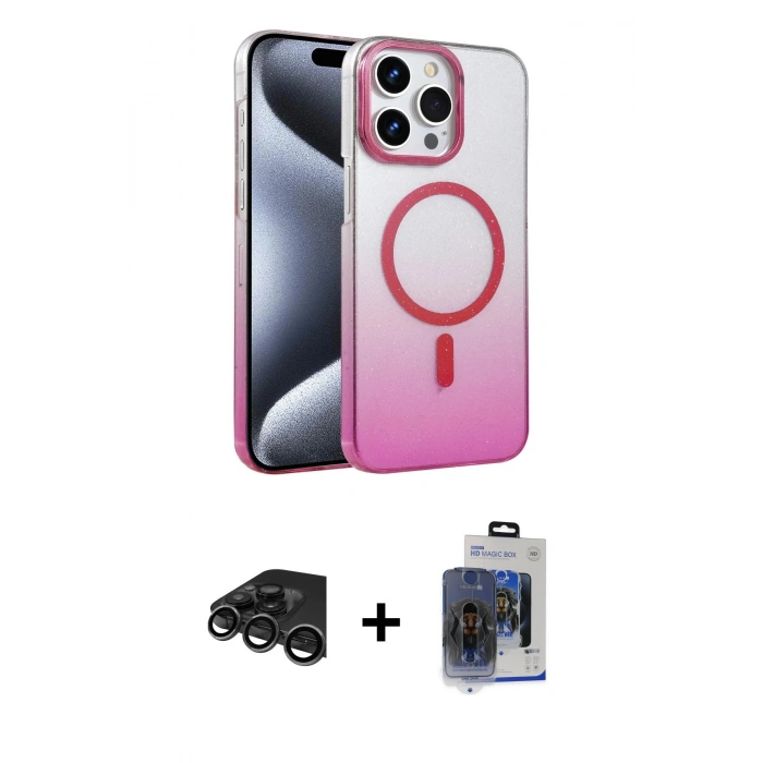 MARSİLYAN™- iPhone 15 Pro Max Kılıf Ahenk Doku Özel Seri - Siyah Vanessa Magic Cam + Raze Metal Kamera Lens - TMGI