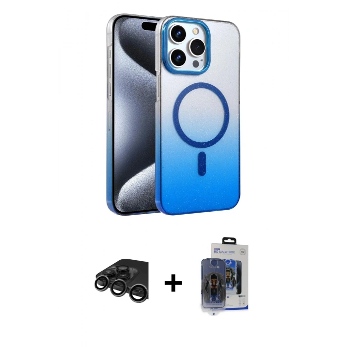 MARSİLYAN™- iPhone 15 Pro Max Kılıf Ahenk Doku Özel Seri - Siyah Vanessa Magic Cam + Raze Metal Kamera Lens - TMGI