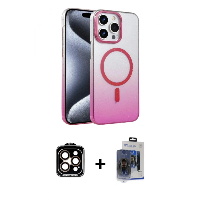 MARSİLYAN™- iPhone 15 Pro Max Kılıf Ahenk Doku Özel Seri - Siyah Vanessa Magic Cam + PVD Metal Kamera Lens - TU