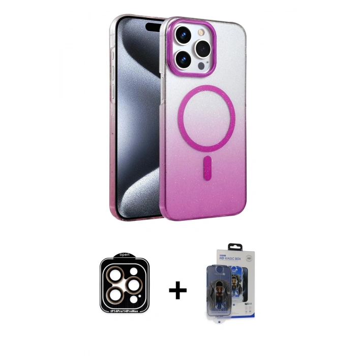 MARSİLYAN™- iPhone 15 Pro Max Kılıf Ahenk Doku Özel Seri - Siyah Vanessa Magic Cam + PVD Metal Kamera Lens - TU