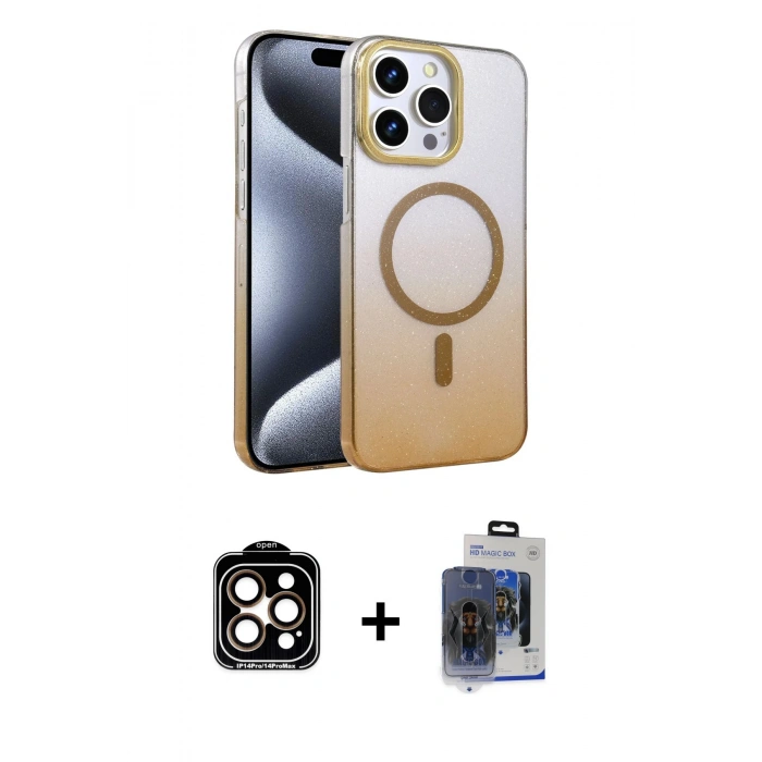 MARSİLYAN™- iPhone 15 Pro Max Kılıf Ahenk Doku Özel Seri - Siyah Vanessa Magic Cam + PVD Metal Kamera Lens - TU