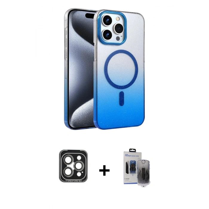 MARSİLYAN™- iPhone 15 Pro Max Kılıf Ahenk Doku Özel Seri - Siyah Vanessa Magic Hayalet Cam + PVD Metal Kamera Lens - GI