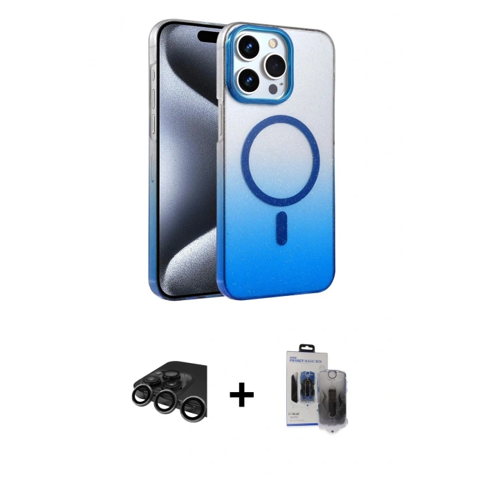 MARSİLYAN™- iPhone 15 Pro Max Kılıf Ahenk Doku Özel Seri - Siyah Vanessa Magic Hayalet Cam + Raze Metal Kamera Lens - TMGI