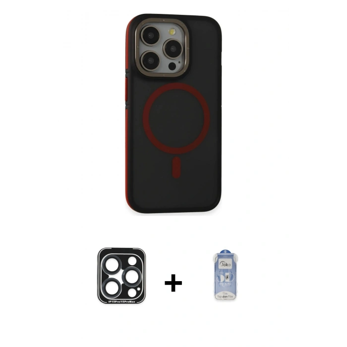 MARSİLYAN™- iPhone 15 Pro Max Kılıf Ahenk Form Serisi - Siyah Joko Magic 5D Cam + PVD Metal Kamera Lens - LT