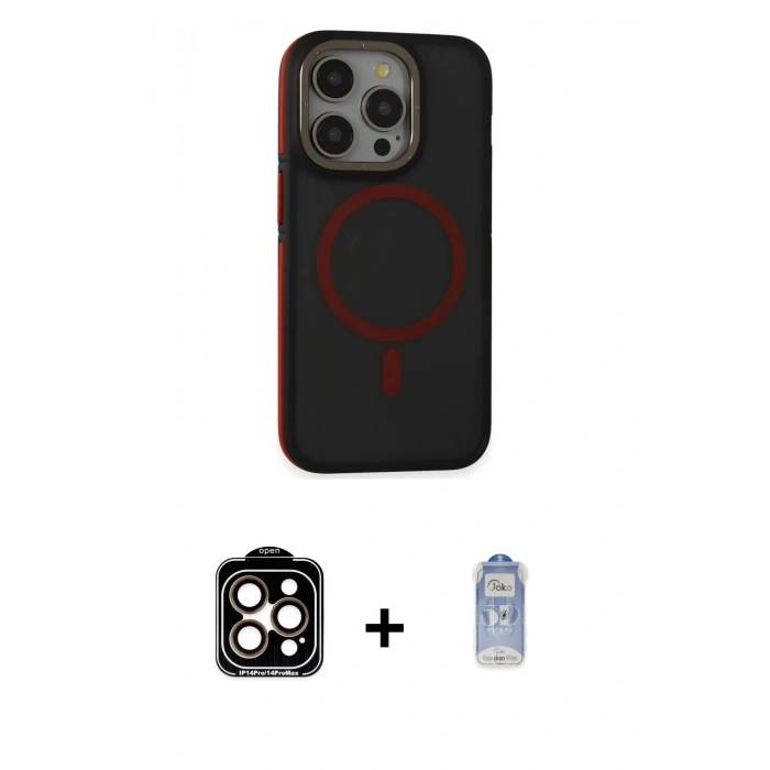 MARSİLYAN™- iPhone 15 Pro Max Kılıf Ahenk Form Serisi - Siyah Joko Magic 5D Cam + PVD Metal Kamera Lens - TU