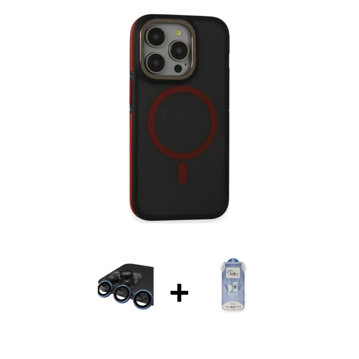 MARSİLYAN™- iPhone 15 Pro Max Kılıf Ahenk Form Serisi - Siyah Joko Magic 5D Cam + Raze Metal Kamera Lens - LT