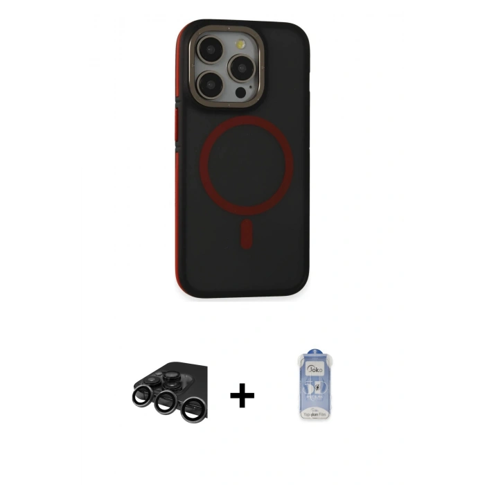 MARSİLYAN™- iPhone 15 Pro Max Kılıf Ahenk Form Serisi - Siyah Joko Magic 5D Cam + Raze Metal Kamera Lens - TMGI