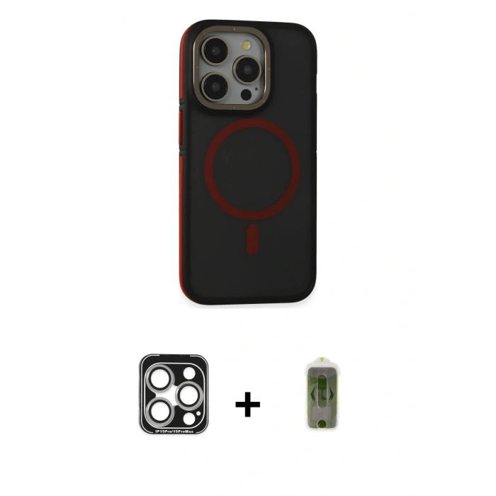 MARSİLYAN™- iPhone 15 Pro Max Kılıf Ahenk Form Serisi - Siyah Joko Magic 5D Hayalet Cam + PVD Metal Kamera Lens - GS