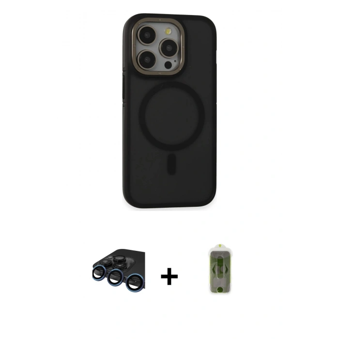 MARSİLYAN™- iPhone 15 Pro Max Kılıf Ahenk Form Serisi - Siyah Joko Magic 5D Hayalet Cam + Raze Metal Kamera Lens - LT