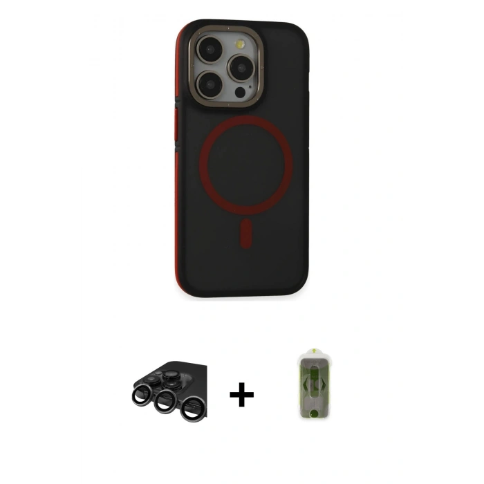 MARSİLYAN™- iPhone 15 Pro Max Kılıf Ahenk Form Serisi - Siyah Joko Magic 5D Hayalet Cam + Raze Metal Kamera Lens - TMGI