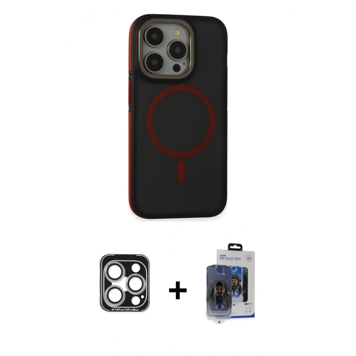 MARSİLYAN™- iPhone 15 Pro Max Kılıf Ahenk Form Serisi - Siyah Vanessa Magic Cam + PVD Metal Kamera Lens - GS