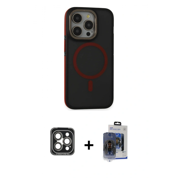 MARSİLYAN™- iPhone 15 Pro Max Kılıf Ahenk Form Serisi - Siyah Vanessa Magic Cam + PVD Metal Kamera Lens - GI