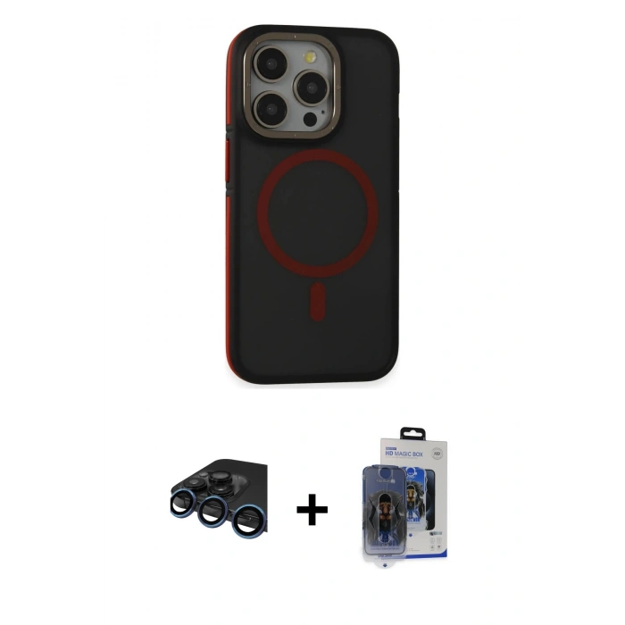 MARSİLYAN™- iPhone 15 Pro Max Kılıf Ahenk Form Serisi - Siyah Vanessa Magic Cam + Raze Metal Kamera Lens - LT