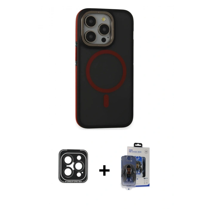 MARSİLYAN™- iPhone 15 Pro Max Kılıf Ahenk Form Serisi - Siyah Vanessa Magic Cam + PVD Metal Kamera Lens - SH