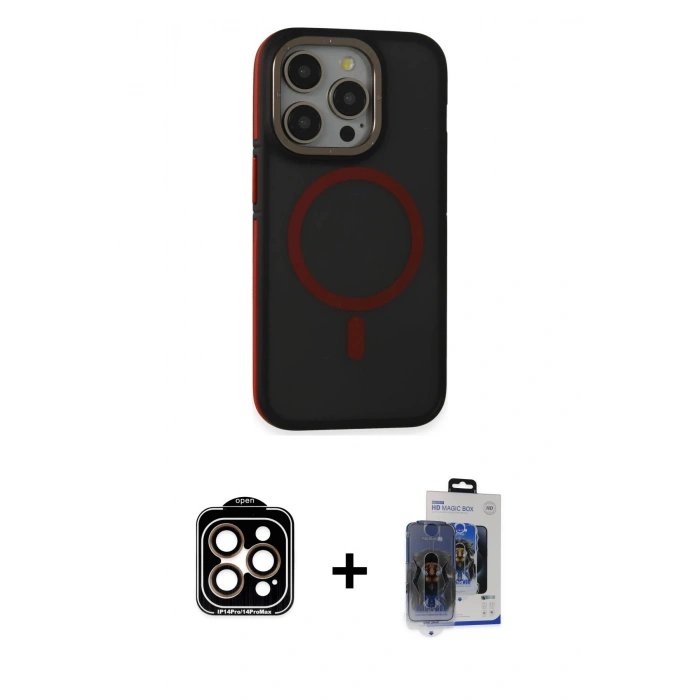 MARSİLYAN™- iPhone 15 Pro Max Kılıf Ahenk Form Serisi - Siyah Vanessa Magic Cam + PVD Metal Kamera Lens - TU