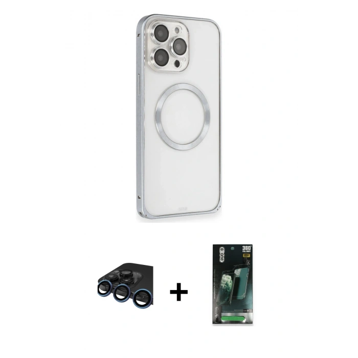 MARSİLYAN™- iPhone 15 Pro Max Kılıf Ahenk Işık Serisi - Siyah 360 Mat Full Body Arka Koruyucu + Raze Metal Kamera Lens - LT